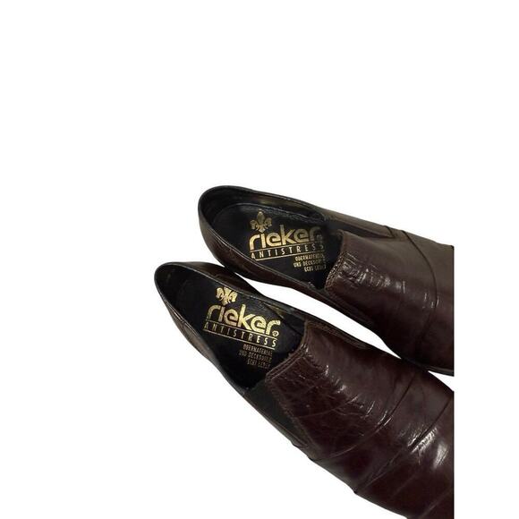 Rieker Antistress Brown Pleated Ruched Heeled Leather Comfort Loafers 5 - Picture 6 of 9